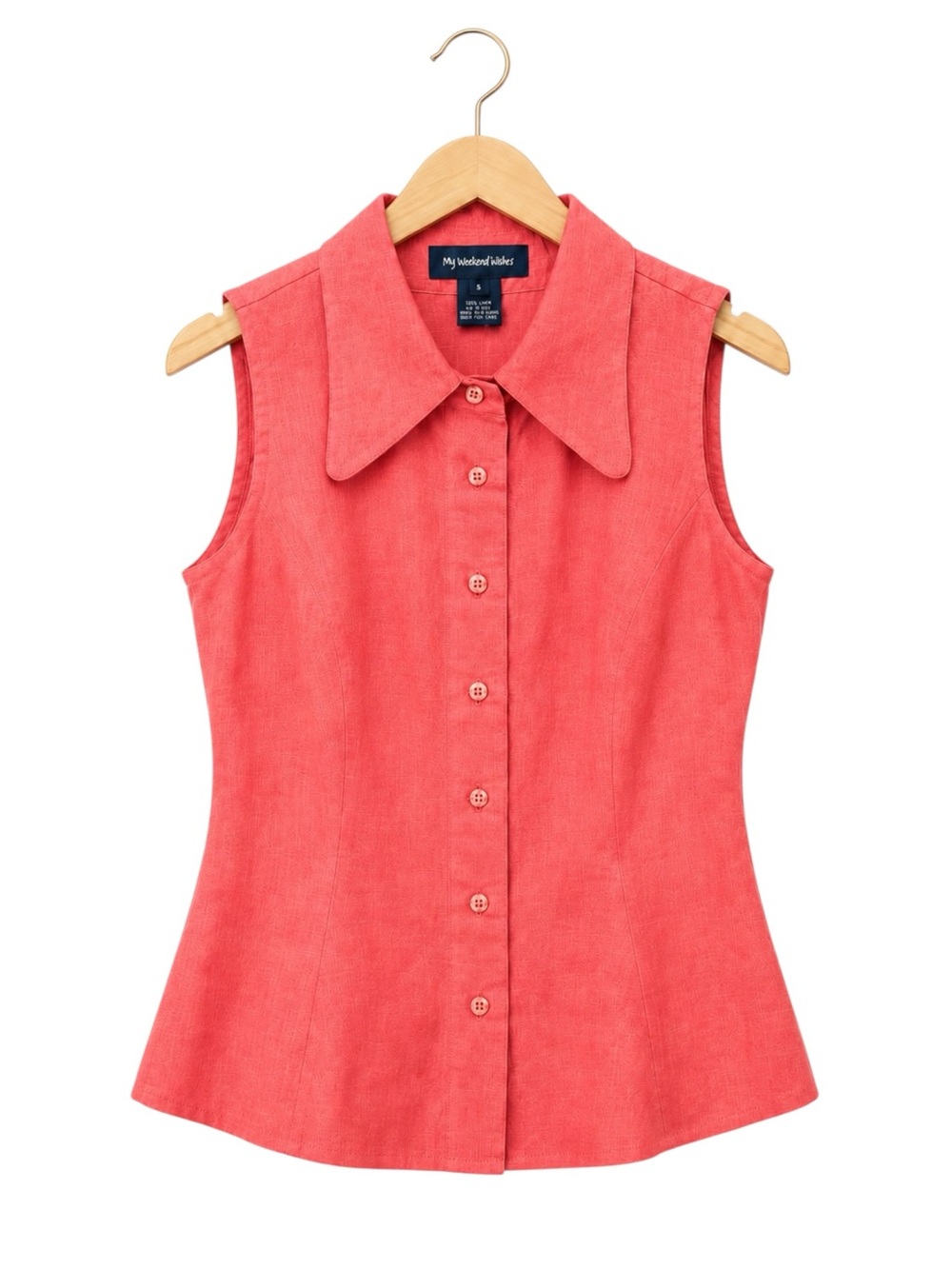 100% Linen Coral Sleeveless Button Front Top S Coastal Resort Vacation‎